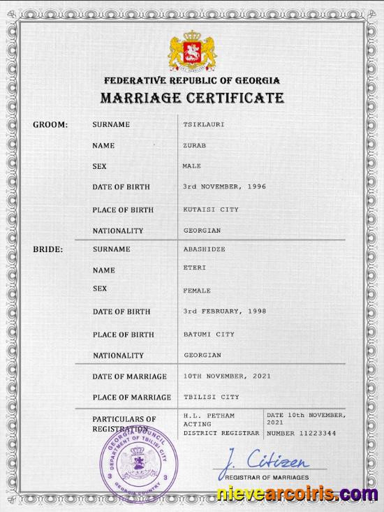 Georgia marriage certificate